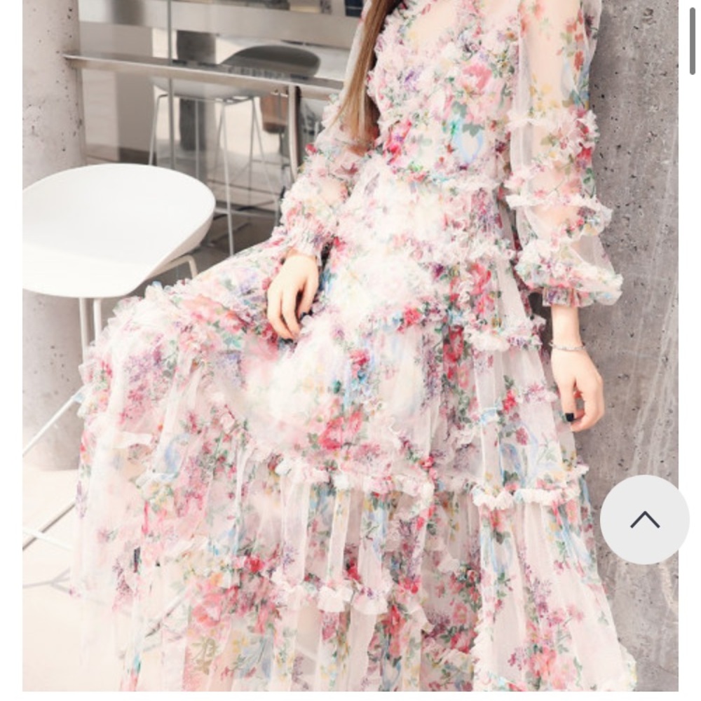 New! Maxi  Spring Elegant Floral Print Mesh Ruffles